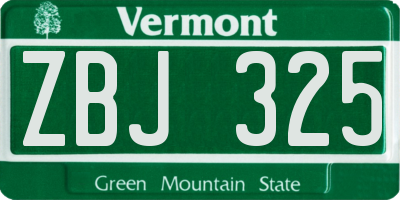 VT license plate ZBJ325