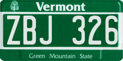 VT license plate ZBJ326