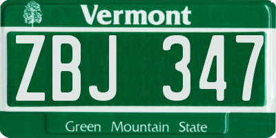 VT license plate ZBJ347