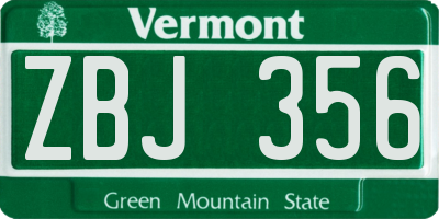 VT license plate ZBJ356