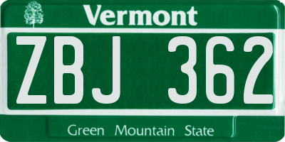 VT license plate ZBJ362
