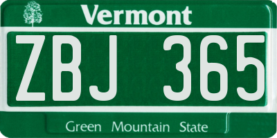 VT license plate ZBJ365