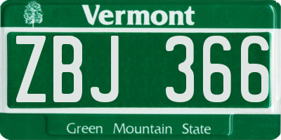 VT license plate ZBJ366