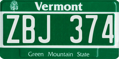 VT license plate ZBJ374