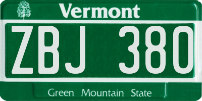 VT license plate ZBJ380
