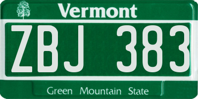 VT license plate ZBJ383