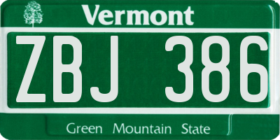 VT license plate ZBJ386