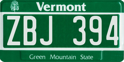 VT license plate ZBJ394