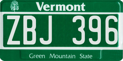 VT license plate ZBJ396