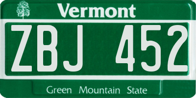 VT license plate ZBJ452