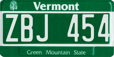 VT license plate ZBJ454