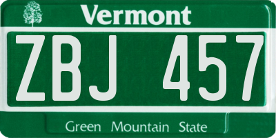 VT license plate ZBJ457