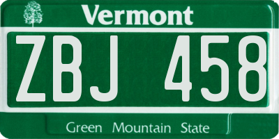 VT license plate ZBJ458
