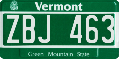 VT license plate ZBJ463