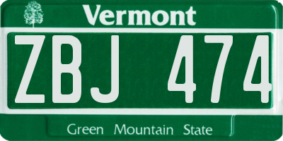 VT license plate ZBJ474