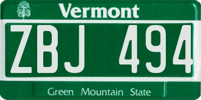 VT license plate ZBJ494