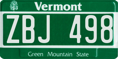 VT license plate ZBJ498