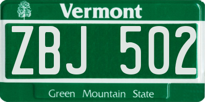 VT license plate ZBJ502