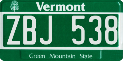 VT license plate ZBJ538