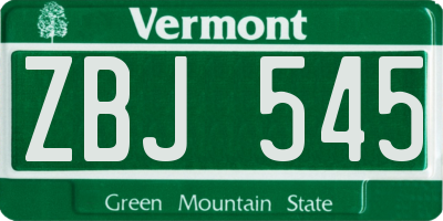 VT license plate ZBJ545