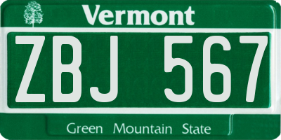 VT license plate ZBJ567