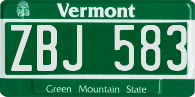 VT license plate ZBJ583