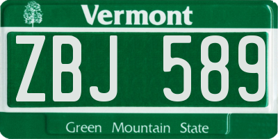 VT license plate ZBJ589