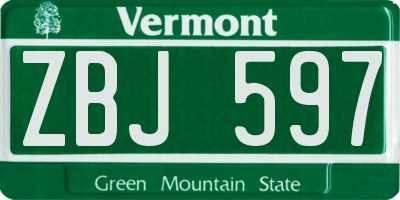 VT license plate ZBJ597