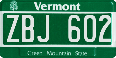 VT license plate ZBJ602
