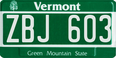 VT license plate ZBJ603