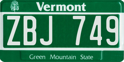VT license plate ZBJ749