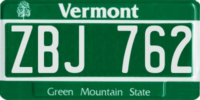 VT license plate ZBJ762