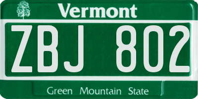VT license plate ZBJ802