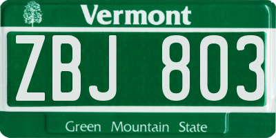 VT license plate ZBJ803