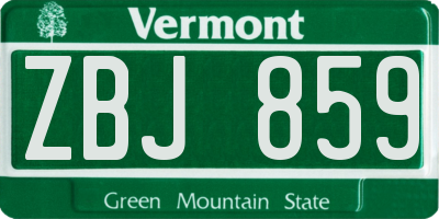 VT license plate ZBJ859