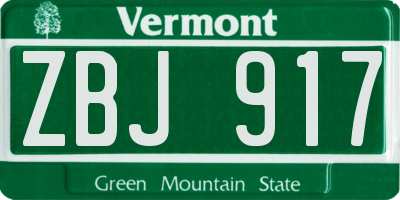 VT license plate ZBJ917