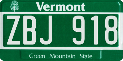 VT license plate ZBJ918