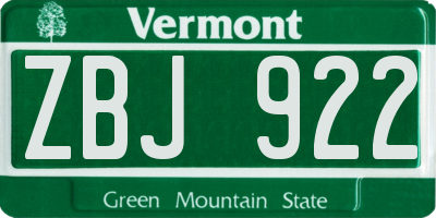 VT license plate ZBJ922