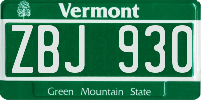 VT license plate ZBJ930