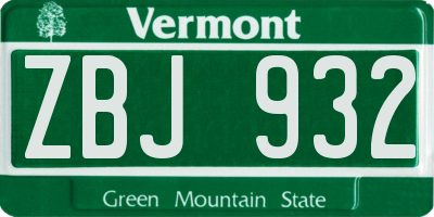 VT license plate ZBJ932
