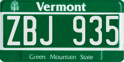 VT license plate ZBJ935
