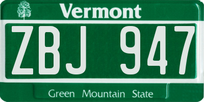 VT license plate ZBJ947