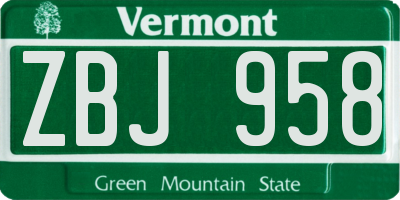 VT license plate ZBJ958