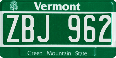 VT license plate ZBJ962