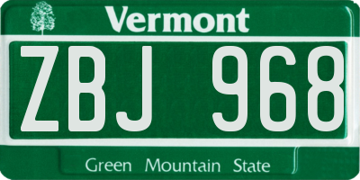 VT license plate ZBJ968