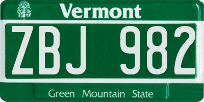 VT license plate ZBJ982
