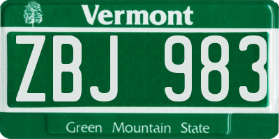 VT license plate ZBJ983