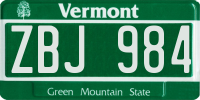 VT license plate ZBJ984