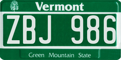 VT license plate ZBJ986