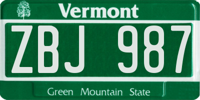 VT license plate ZBJ987